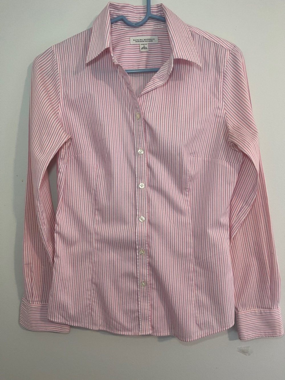 Banana Republic women Pink and White Stripe Dress Shirt